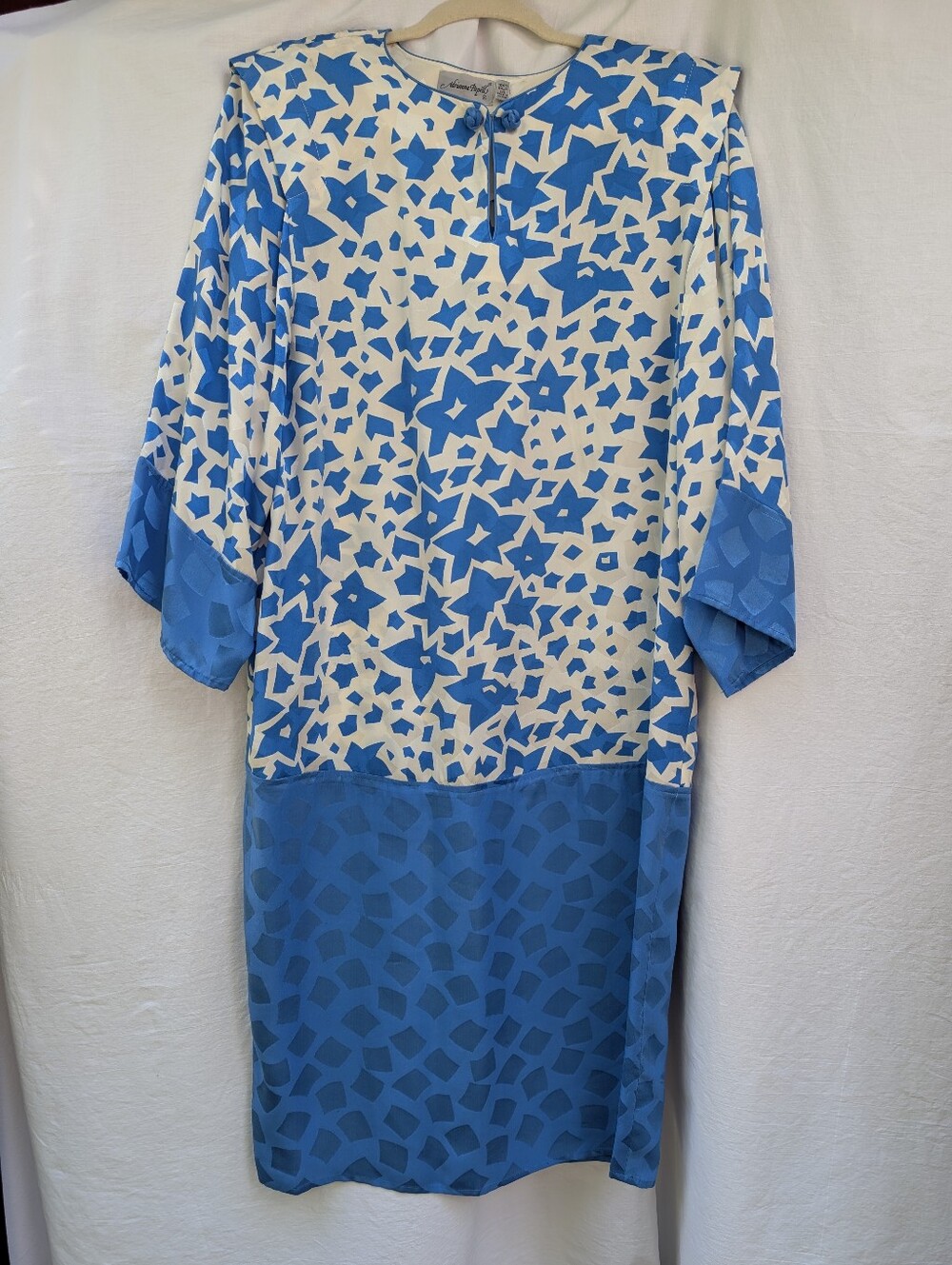 Adrianna Papell Vintage Silk Blue White Star Dress Sz 14